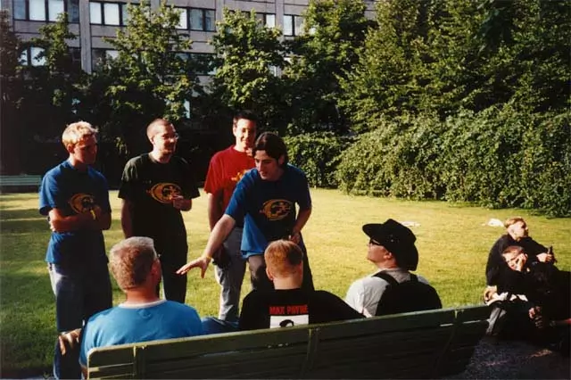 Sixpack, Cynic, Noname and XXX trying to explain Komplex why they will loose the bet on them winning the 64k compo.