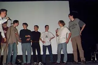 Some dutch-sceners participating in the compo with a Dutch smash-hit (acapella!).
