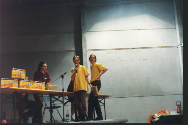 AEG and KB at the price-giving. They won the 1st place in the C64-demo compo.

